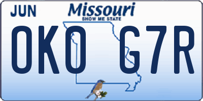 MO license plate OK0G7R