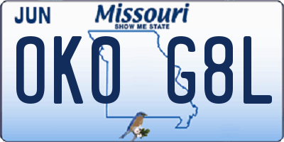 MO license plate OK0G8L
