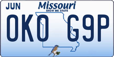 MO license plate OK0G9P