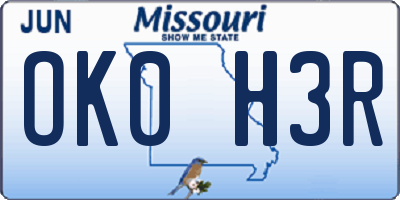 MO license plate OK0H3R
