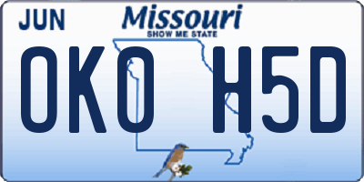 MO license plate OK0H5D