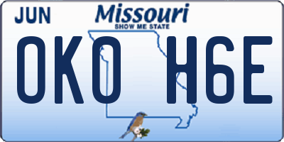 MO license plate OK0H6E