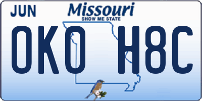 MO license plate OK0H8C