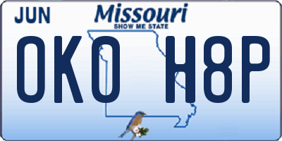 MO license plate OK0H8P