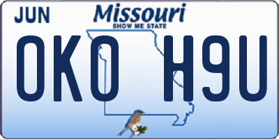 MO license plate OK0H9U