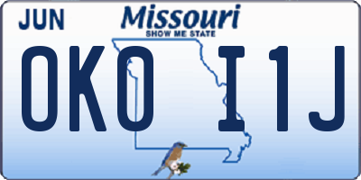 MO license plate OK0I1J