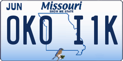 MO license plate OK0I1K