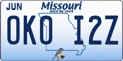 MO license plate OK0I2Z
