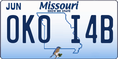 MO license plate OK0I4B