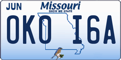 MO license plate OK0I6A