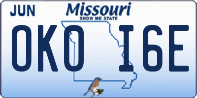 MO license plate OK0I6E
