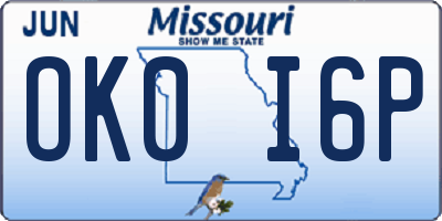 MO license plate OK0I6P