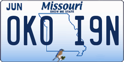 MO license plate OK0I9N