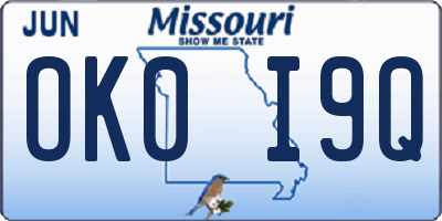 MO license plate OK0I9Q