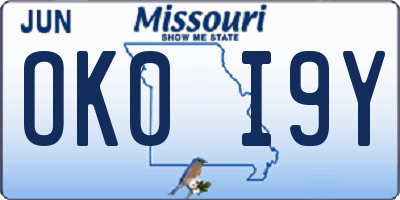 MO license plate OK0I9Y