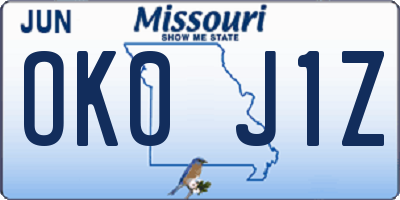 MO license plate OK0J1Z