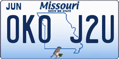 MO license plate OK0J2U