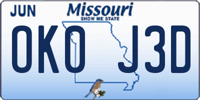 MO license plate OK0J3D