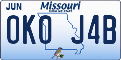 MO license plate OK0J4B