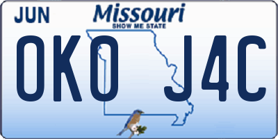 MO license plate OK0J4C
