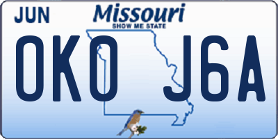 MO license plate OK0J6A