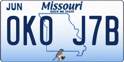 MO license plate OK0J7B