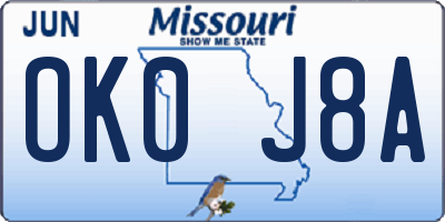 MO license plate OK0J8A