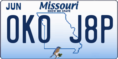 MO license plate OK0J8P