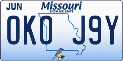 MO license plate OK0J9Y