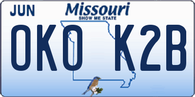 MO license plate OK0K2B