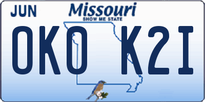 MO license plate OK0K2I