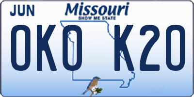 MO license plate OK0K2O