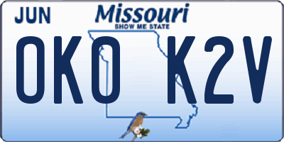 MO license plate OK0K2V