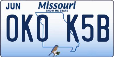 MO license plate OK0K5B