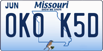 MO license plate OK0K5D