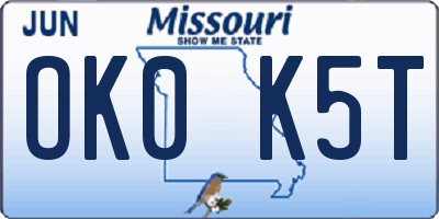 MO license plate OK0K5T