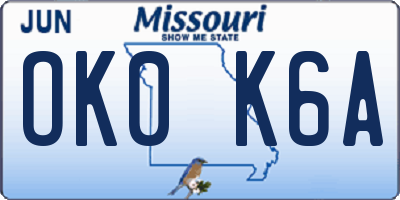 MO license plate OK0K6A