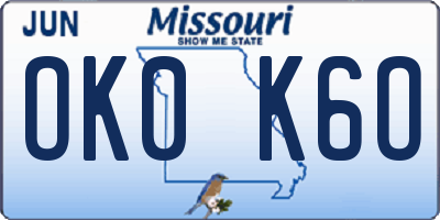 MO license plate OK0K6O