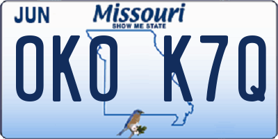 MO license plate OK0K7Q