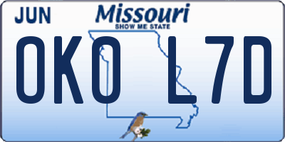MO license plate OK0L7D