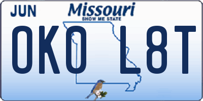 MO license plate OK0L8T