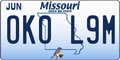 MO license plate OK0L9M