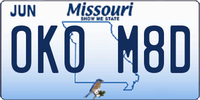 MO license plate OK0M8D