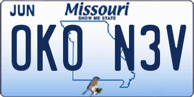 MO license plate OK0N3V