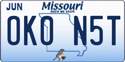 MO license plate OK0N5T