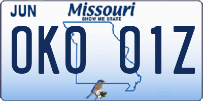 MO license plate OK0O1Z