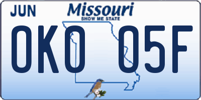 MO license plate OK0O5F