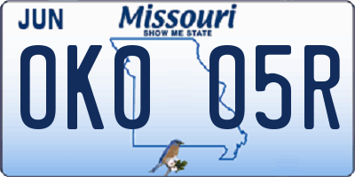 MO license plate OK0O5R