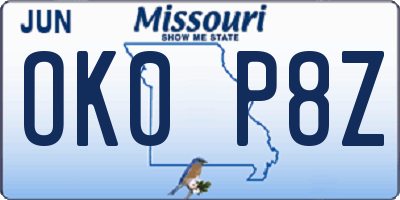 MO license plate OK0P8Z