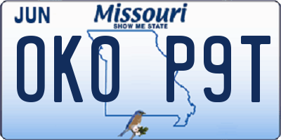 MO license plate OK0P9T